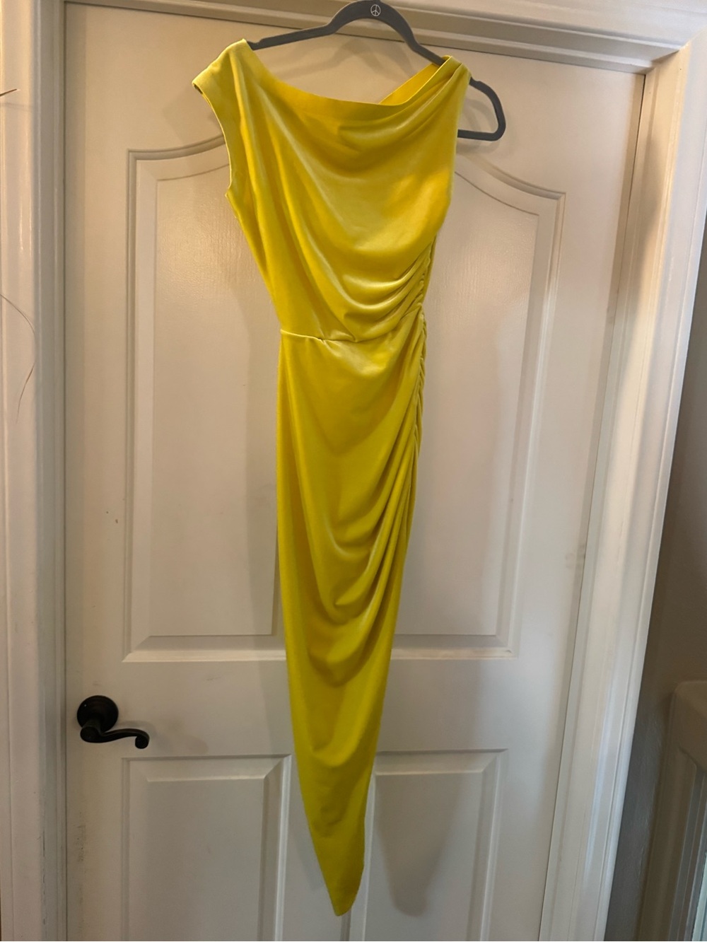 Norma Kamali VELVET Dolman side Drape One-Shoulder Yellow Dress